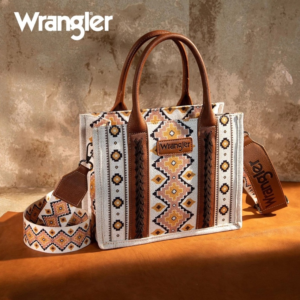 Wrangler Women's all over Aztec canvas Tote - Brown and Cream